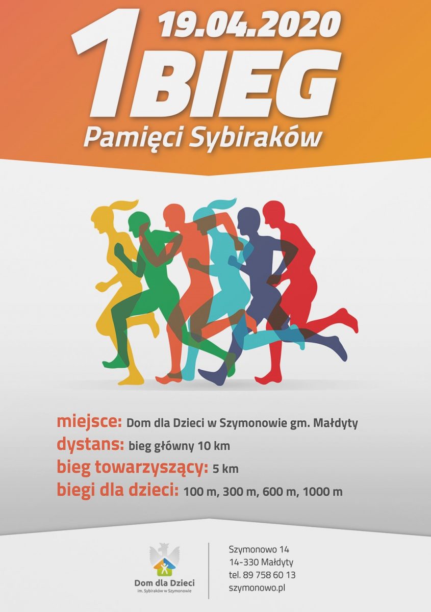 Zdjęcie - plakat, na którym są widoczne graficzne postacie biegnących zawodników. Na plakacie informacja o programie i dacie imprezy.    