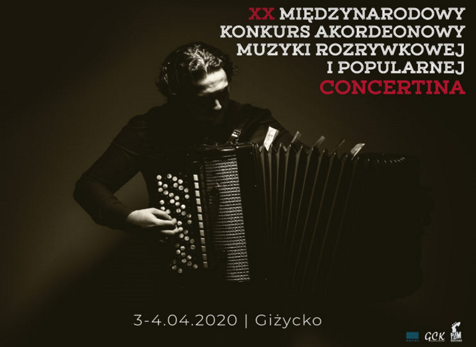 Zdjęcie - plakat na którym jest akordeonista na czarnym tle. Na plakacie także informacja i data kiedy odbędzie się koncert.