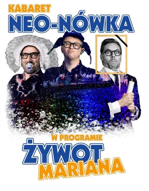 Zdjęcie - Plakat zapraszający na występy Kabaretu Neo-nówka. Na plakacie trzech członków Kabaretu w satyrycznych pozach. 