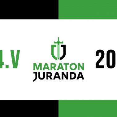 Plakat zapraszający do Szczytna na 31 edycję Maratonu Juranda. Plakat graficzny z logiem Maratonu i datą rozpoczęcia imprezy.