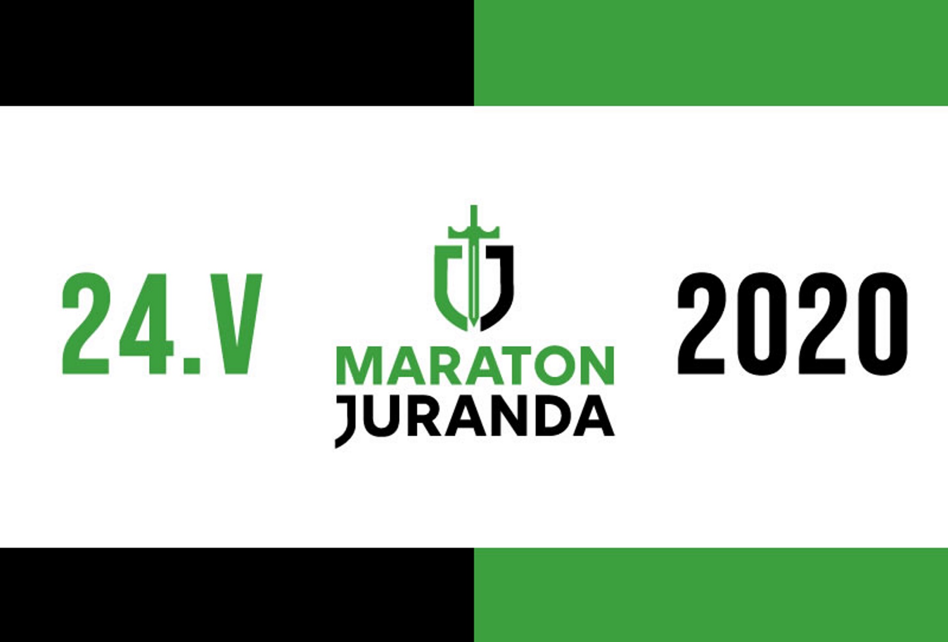 Plakat zapraszający do Szczytna na 31 edycję Maratonu Juranda. Plakat graficzny z logiem Maratonu i datą rozpoczęcia imprezy. 