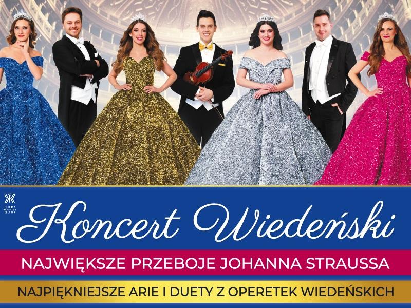 Plakat graficzny zapraszający do Olsztyna na Koncert Wiedeński. Pierwsze tego typu wydarzenie, które w tak dużym stopniu przyczyniło się do rozpowszechnienia na szeroką skalę muzyki Johanna Straussa w Polsce.