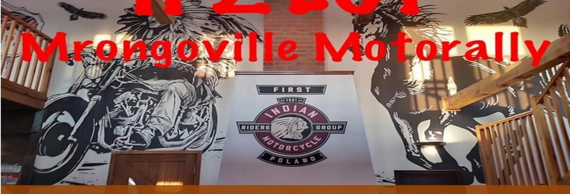Na zdjęciu jest restauracja First Indian Saloon w miasteczku Mrongoville. Na ścianie widoczny jest plakat indianina na motocyklu.  