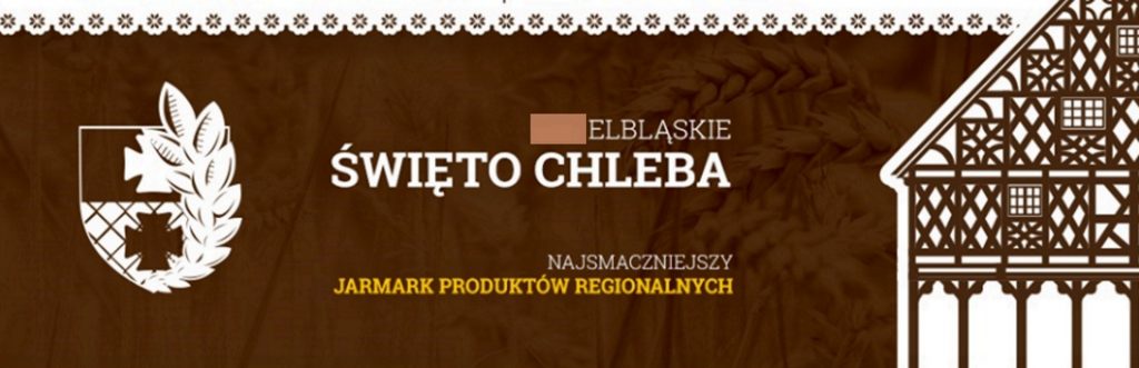 Zdjęcie - plakat zapraszający do Elbląga na 15. edycję Elbląskiego Święta Chleba 2020. Plakat graficzny z napisami informujący o imprezie.