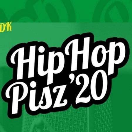 Plakat graficzny zapraszający na 4. edycję Festiwalu Hip Hop Pisz 2020. Plaka z zielonym tłem i napisami Hip Hop wstęp wolny. 