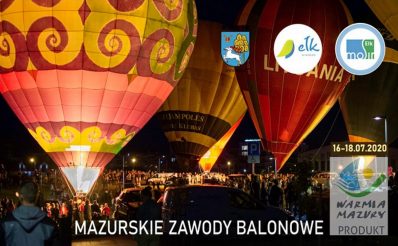 Zdjęcie przedstawia balony przygotowane do wylotupodczas imprezy nocnej w Ełku.