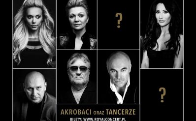 Plakat zapraszający na 4. edycję Koncertu Muzyki Filmowej + Seriale - Olsztyn 2020. Na plakacie z czarnym tłem zdjęcia wykonawców występujących podczas imprezy.