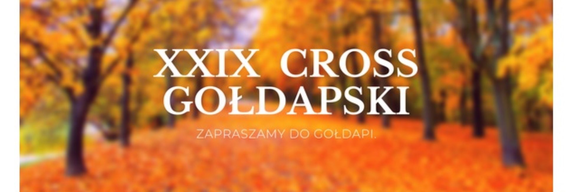 Zdjęcie zapraszające do Gołdapi na 29. edycję Cross Gołdapski Gołdap - 2021. Tłem zdjęcia jest las podczas jesieni. 