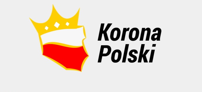 Plakat graficzny zapraszający do Pasłęka na zawody Korona Polski Nordic Walking Pasłęk - 2021. Na plakacie rozrysowany kontur Polski, a nad nim korona w kolorze żółtym. Obok po lewej stronie napis "Korona Polski". 