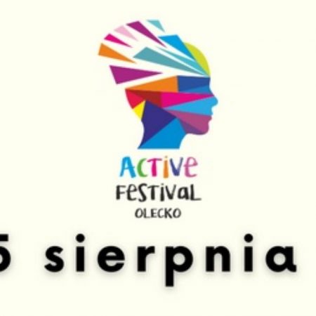 Plakat graficzny zapraszający do Olecka na cykliczna imprezę Active Festival Olecko 2021. Na plakacie owal głowy w różnych kolorach.  