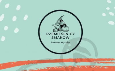 Logo graficzne Rzemieślników Smaków Lokalne Wyroby Olsztynek. W zakreślonym kółku narysowane warzywa i owoce.