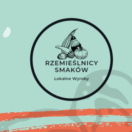 Logo graficzne Rzemieślników Smaków Lokalne Wyroby Olsztynek. W zakreślonym kółku narysowane warzywa i owoce.   