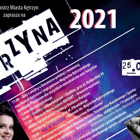 Plakat graficzny zapraszający w czerwcu 2021 r. do Kętrzyna na Dni Kętrzyna 2021. Na plakacie zdjęcia wykonawców oraz szczegółowy program imprezy.