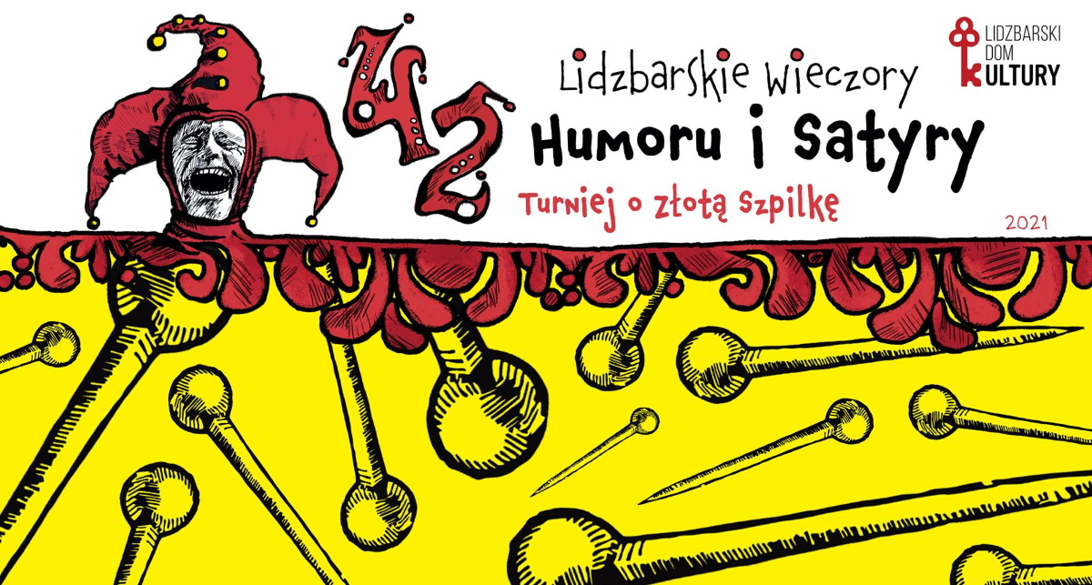 Plakat graficzny zapraszający do Lidzbarka Warmińskiego na Lidzbarskie Wieczory Humoru i Satyry.