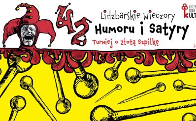 Plakat graficzny zapraszający do Lidzbarka Warmińskiego na Lidzbarskie Wieczory Humoru i Satyry.
