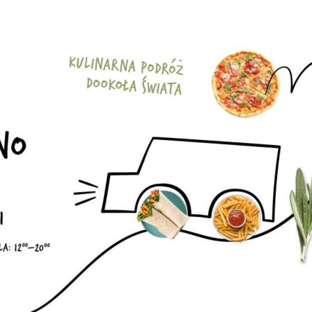 Plakat graficzny zapraszający do Szczytna na 2. edycję Festiwalu Smaków Food Trucków - Szczytno 2021. Na plakacie napisy zapraszające na imprezę oraz zdjęcia pizzy.