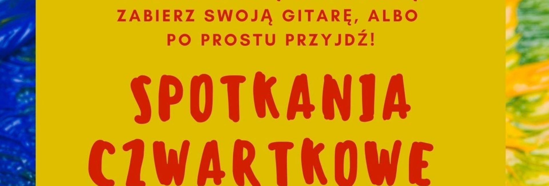 Plakat graficzny zapraszający do Iławy na cotygodniowe spotkania czwartkowe - warsztaty artystyczne Iława 2021. Na plakacie napisy na żółtym tle plakatu.