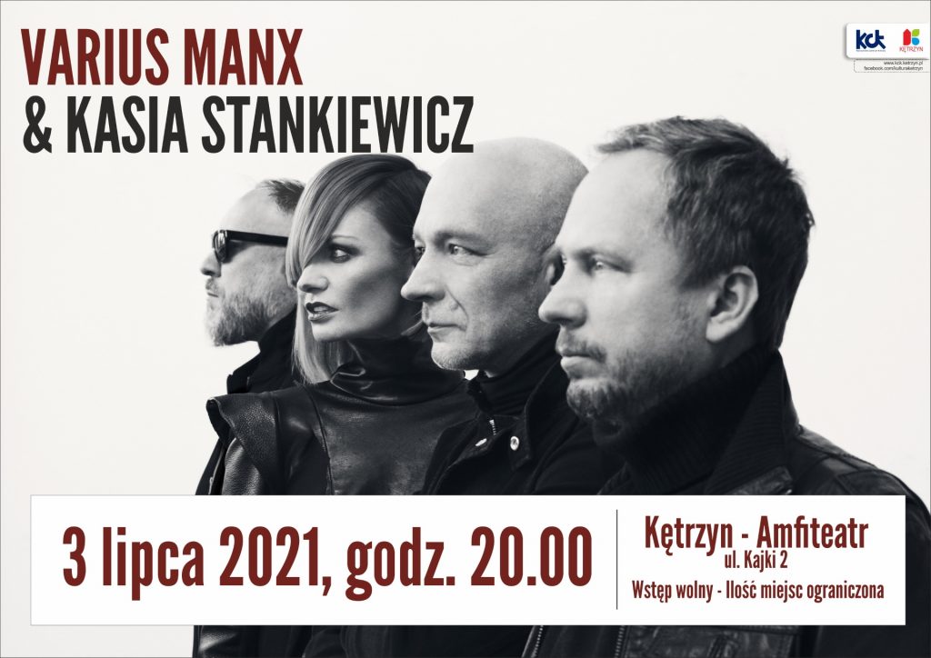 Plakat graficzny zapraszający do Kętrzyna na koncert zespołu Varius Manx & Kasia Stankiewicz. Na plakacie zdjęcia członków zespołu. 