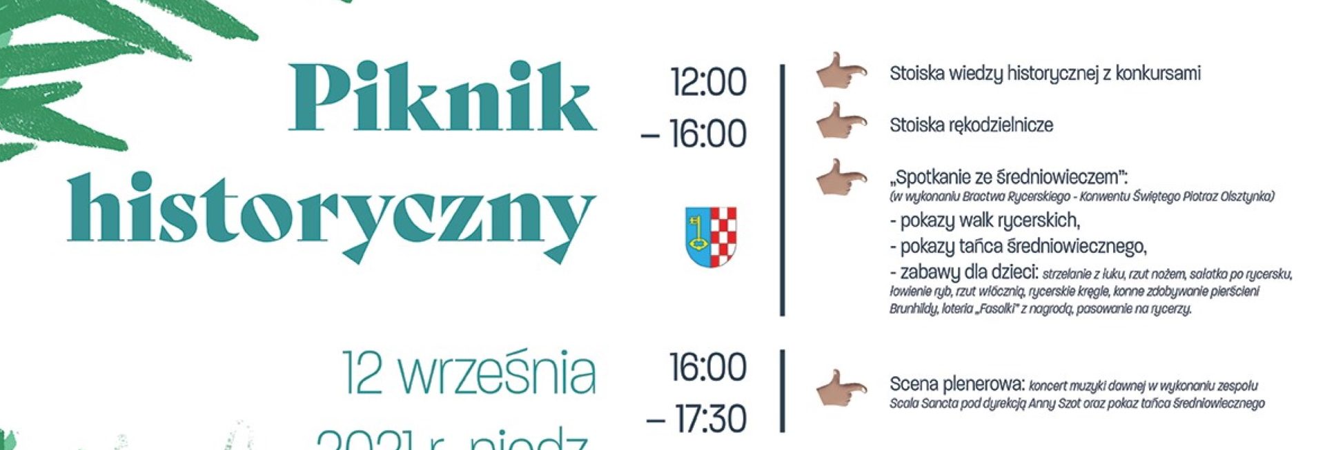 Plakat graficzny zapraszający do Iławy na piknik historyczny "Iława znana i nieznana - 75 lat polskiej Iławy" 2021. Na plakacie szczegółowy program imprezy.