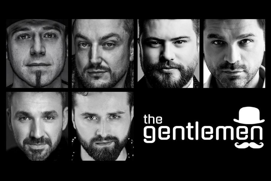 Plakat graficzny zapraszający do Elbląga na koncert The Gentlemen - Hity w Big Bandowej odsłonie! Elbląg.