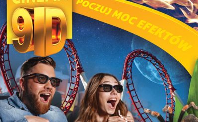 Plakat graficzny zapraszający do Iława na prezentację Kina 9D.