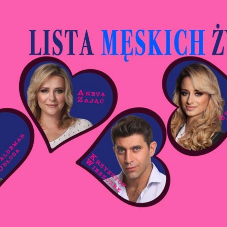 Plakat graficzny zapraszający do Olsztyna na spektakl komediowy "Lista męskich życzeń".   