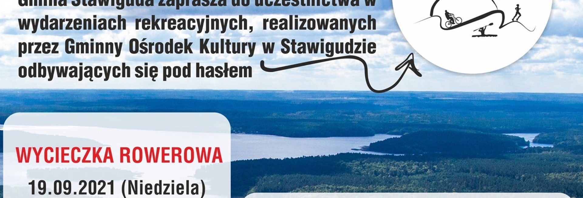 Plakat graficzny zapraszający do Bartąga na wycieczkę rowerową szlakami Gminy Stawiguda 2021.