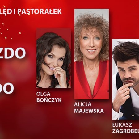 Plakat graficzny zapraszający do Olsztyna na Koncert kolęd i pastorałek "Gwiazdo świeć, kolędo leć" - Olsztyn 2021.