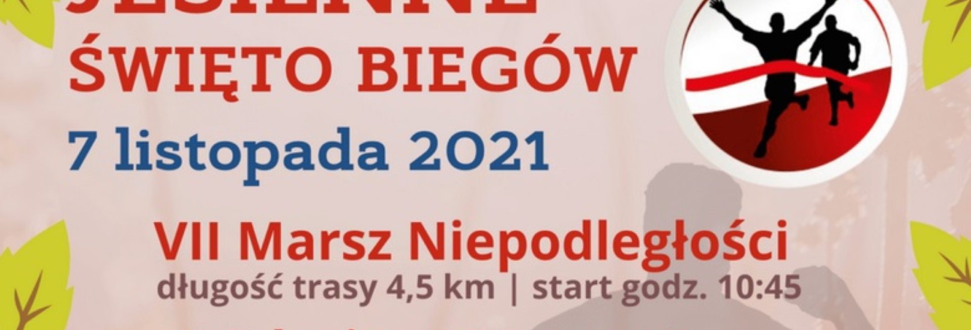 Plakat graficzny zapraszający do Węgorzewa na coroczną imprezę biegową Jesienne Święto Biegów VI edycja BiegamBoLubię LASY - Węgorzewo 2021.