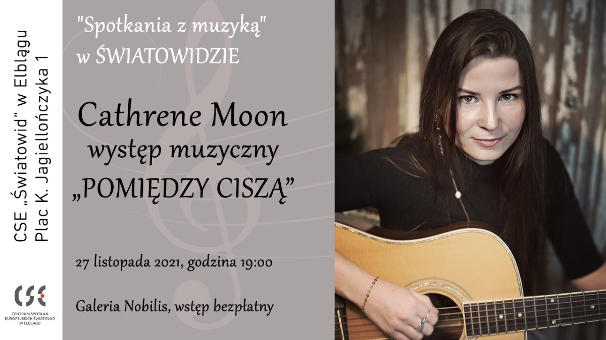 Plakat graficzny zapraszający do Elbląga na koncert Katarzyny Badyny "Pomiędzy ciszą" - Elbląg 2021.