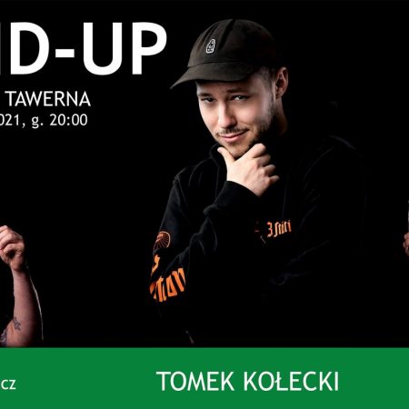 Plakat graficzny zapraszający do Ostródy na występ Stand-up Warmia TOMEK KOŁECKI & PATRYK GOSIŃSKI / MC Jaksa - Ostróda 2021.