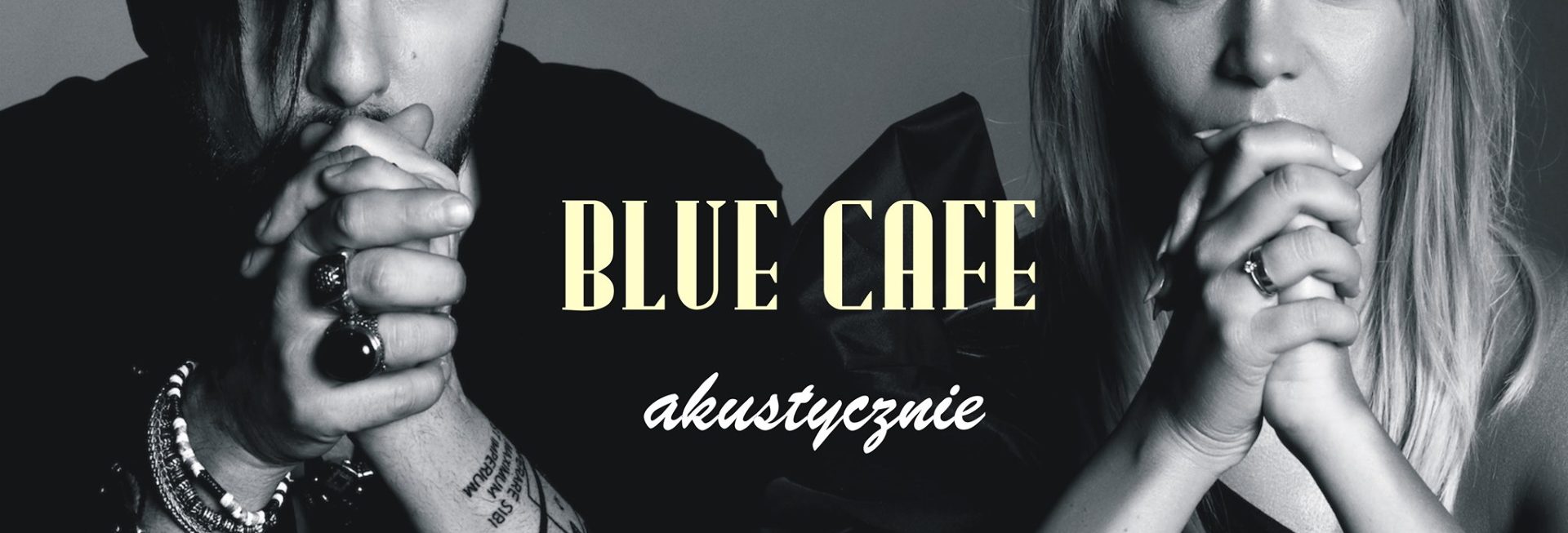 Plakat graficzny zapraszający do Wilkas na koncert zespołu Blue Cafe akustycznie - Piękna Góra / Wilkasy 2021.