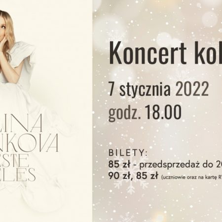 Plakat graficzny zapraszający do Mrągowa Koncert Świąteczny Haliny Mlynkovej - Mrągowo 2022.