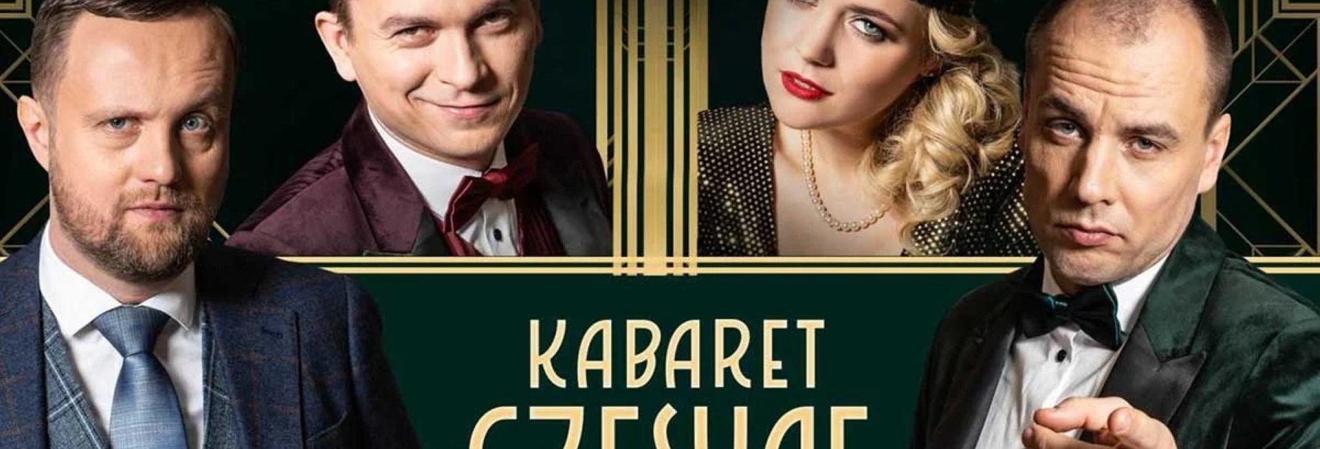 Plakat graficzny zapraszający do Nowego Miasta Lubawskiego na występ Kabaretu Czesuaf "Przyjęcie" - Nowe Miasto Lubawskie 2022.