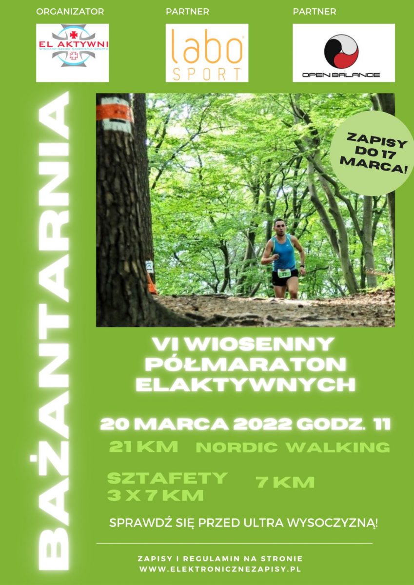 Plakat graficzny zapraszający do Elbląga na 6. edycję Wiosennego Półmaratonu ELAKTYWNYCH Elbląg 2022.