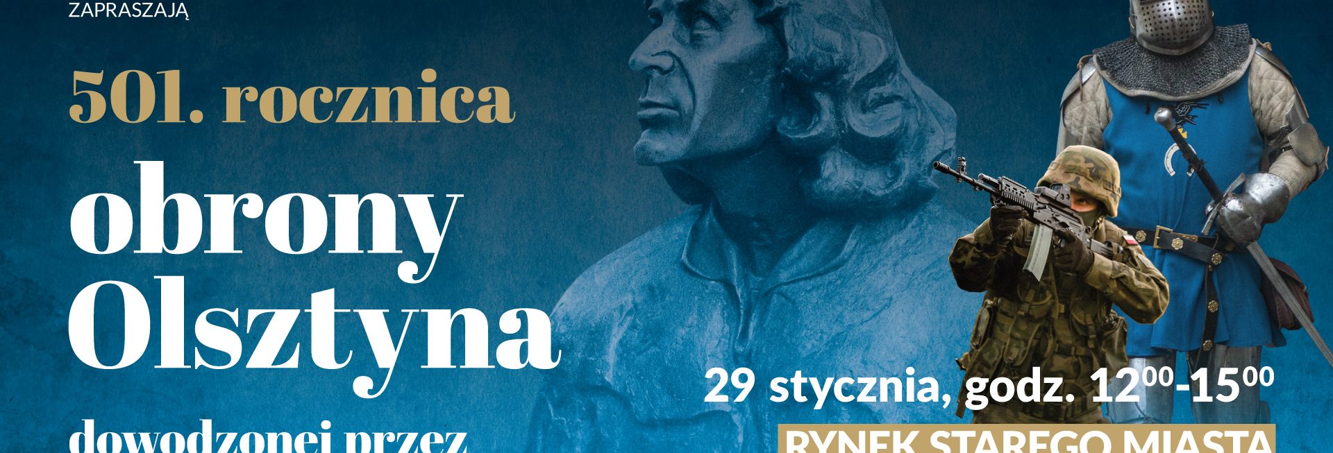 Plakat graficzny zapraszający do Olsztyna na 501. rocznicę obrony Olsztyna przed Krzyżakami! 2022.
