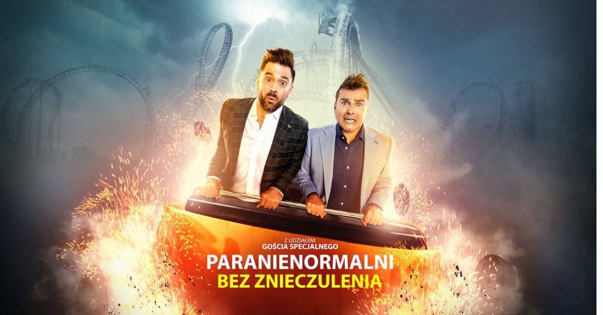 Plakat graficzny zapraszający na występ Kabaretu Paranienormalni "Bez znieczulenia".