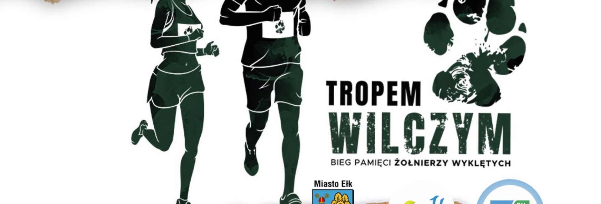 Plakat graficzny zapraszający do Ełku na 10.edycję Biegu Pamięci Żołnierzy Wyklętych "Tropem Wilczym" Ełk 2022. 