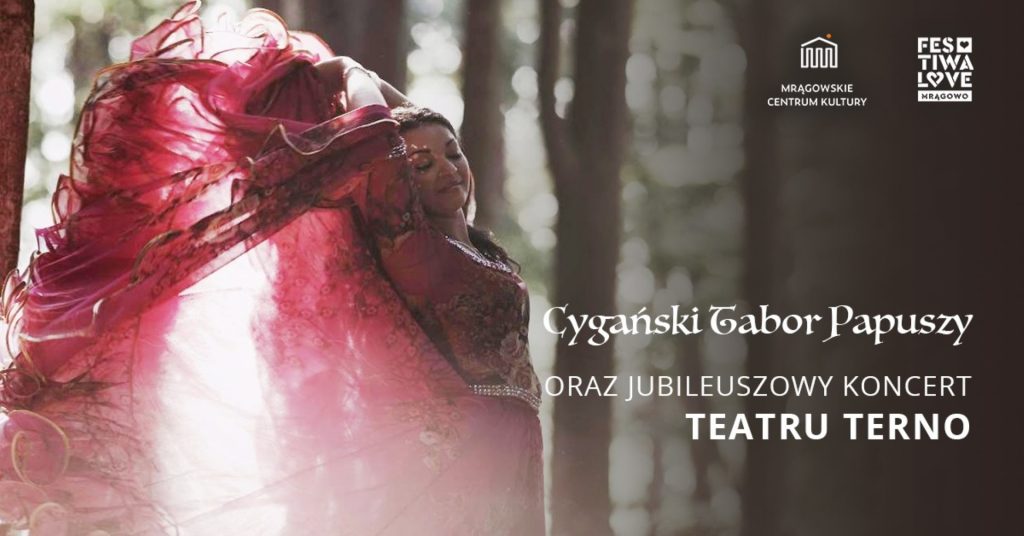 Plakat zapraszający do Mrągowa na Cygański Tabor w Mrągowie – Koncert Muzyki i Tańca Romów Mrągowo 2022.