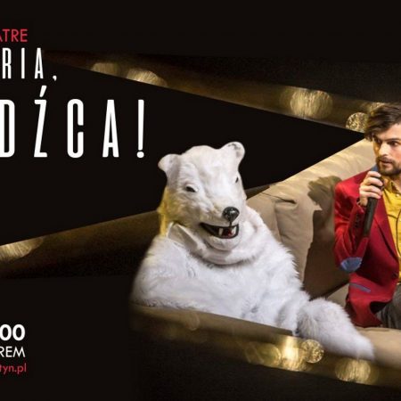 Plakat graficzny zapraszający do Olsztyna na występ Living Space Theatre: "Jezus Maria, Uchodźca!" Olsztyn 2022. 