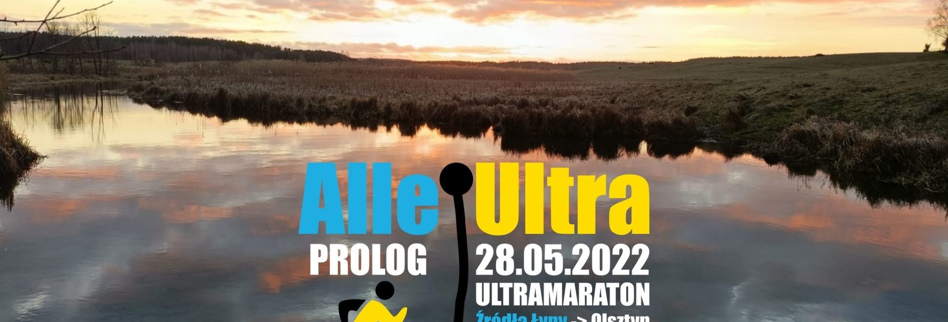 Plakat graficzny zapraszający do Olsztyna na zawody ultramaratonu biegowego AlleUltra 50 - Źródła Łyny Olsztyn 2022.
