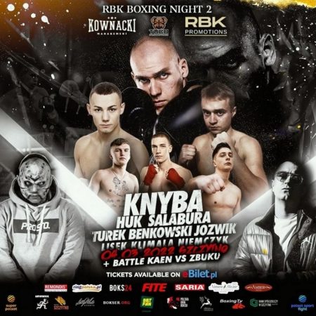 Plakat graficzny zapraszający do Szczytna na Galę Boksu Zawodowego RBK Boxing Night II Szczytno 2022.