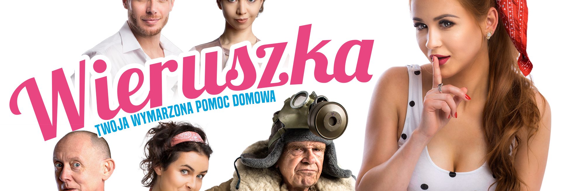 Plakat graficzny zapraszający do Szczytna na seans teatralny „Wieruszka, czyli Twoja wymarzona pomoc domowa” Szczytno 2022.