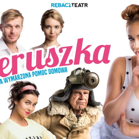 Plakat graficzny zapraszający do Szczytna na seans teatralny „Wieruszka, czyli Twoja wymarzona pomoc domowa” Szczytno 2022.