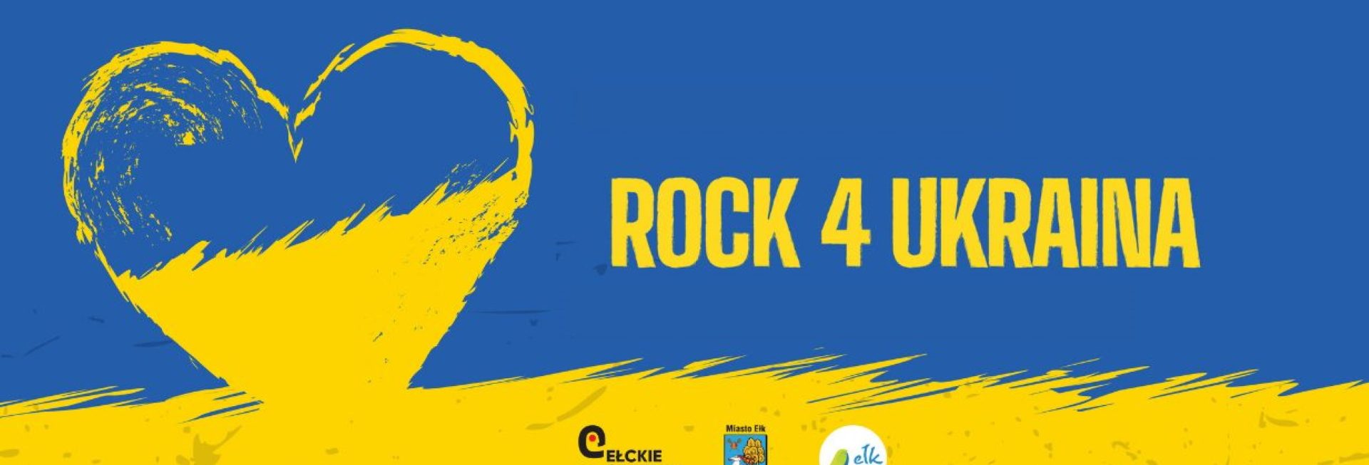 Plakat graficzny zapraszający do Ełku na koncert i zbiórkę charytatywną ROCK 4 UKRAINA Ełk 2022.