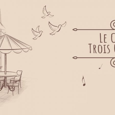 Plakat graficzny zapraszający do Ełku na koncert charytatywny dla UKRAINY "Koncert Muzyki Francuskiej - Le Café des Trois Colombes".