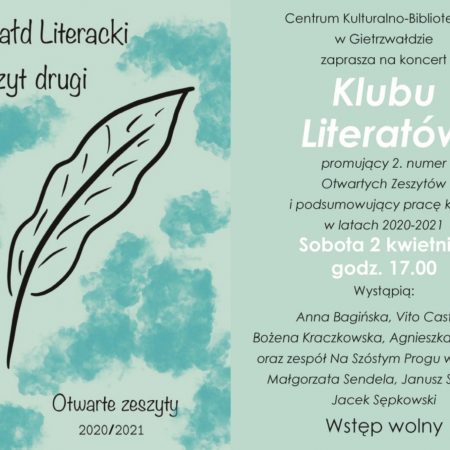 Plakat graficzny zapraszający do Gietrzwałdu na Spotkanie Klubu Literatów Gietrzwałd 2022.
