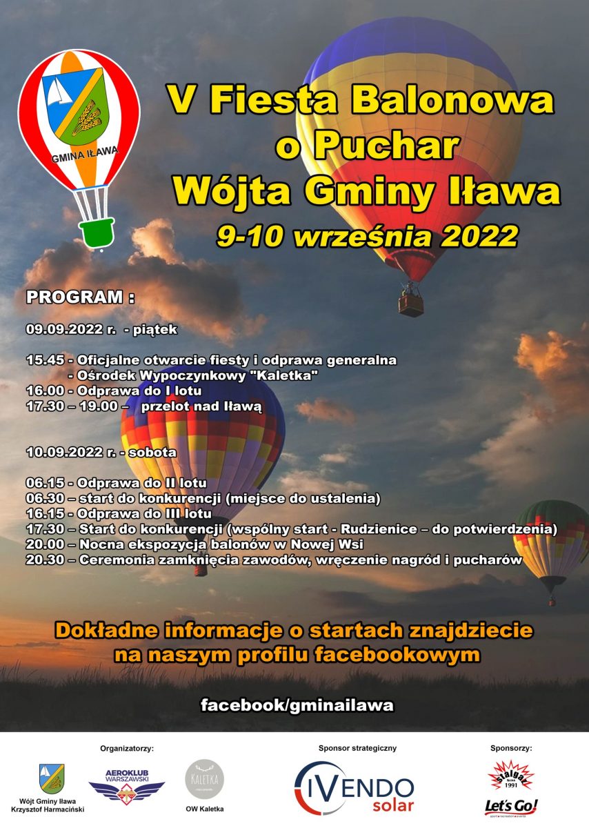 Plakat zapraszający na 5. edycję Gminnej Fiesty Balonowej Iława 2022.