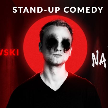 Plakat graficzny zapraszający na występ Stand-up Maciej Brudzewski "Skok na strach".