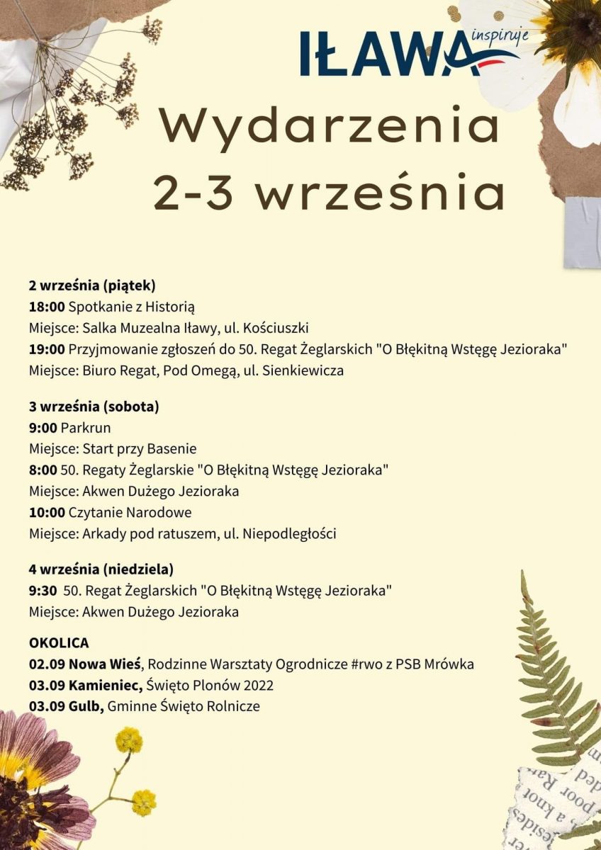 Kalendarium wydarzeń i imprez w Iławie i okolicach w dniach 2-3 września 2022 r.